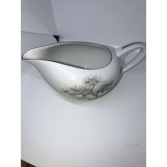 Bristol Fine China Winter Pine Collection Silver Trim Gravy Boat Japan Vintage - Picture 3 of 6